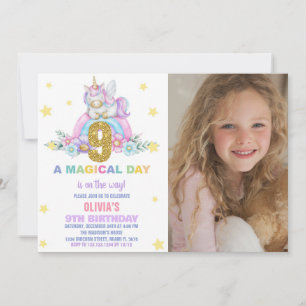 Star Rainbow Unicorn Birthday Invitations w photo