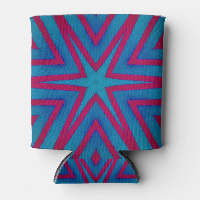 Star Red and Blue Geometric Can Cooler (Front)