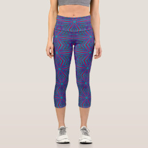 Star Red and Blue Geometric Capri Leggings