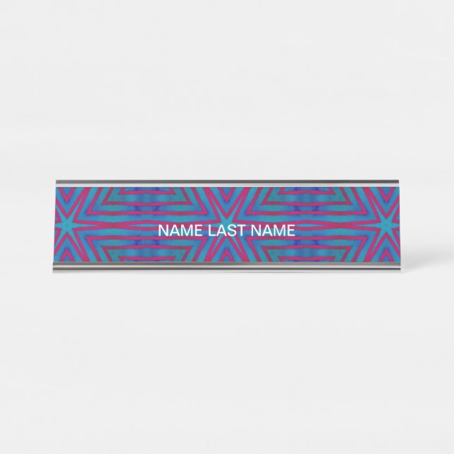Star Red and Blue Geometric Desk Name Plate (Front)