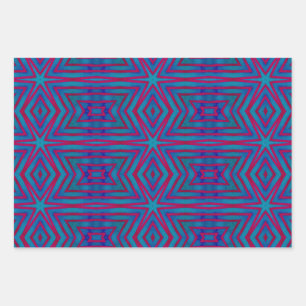 Star Red and Blue Geometric Wrapping Paper Sheet