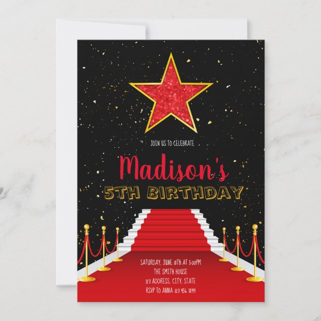 Star red carpet party invitation (Front)