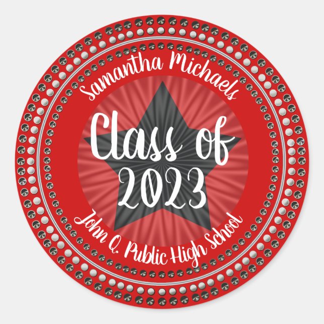 Star Red Class Year Graduation Sticker Seal (Front)
