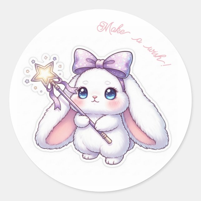 Star Ribbon Magic Wand Bunny - Dreamy Sparkle Classic Round Sticker (Front)