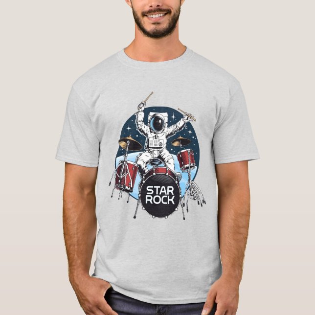 Star Rock Astronaut Drummer – Cosmic Space Music D T-Shirt (Front)