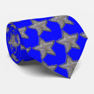 Star Sequin Print Necktie on Blue