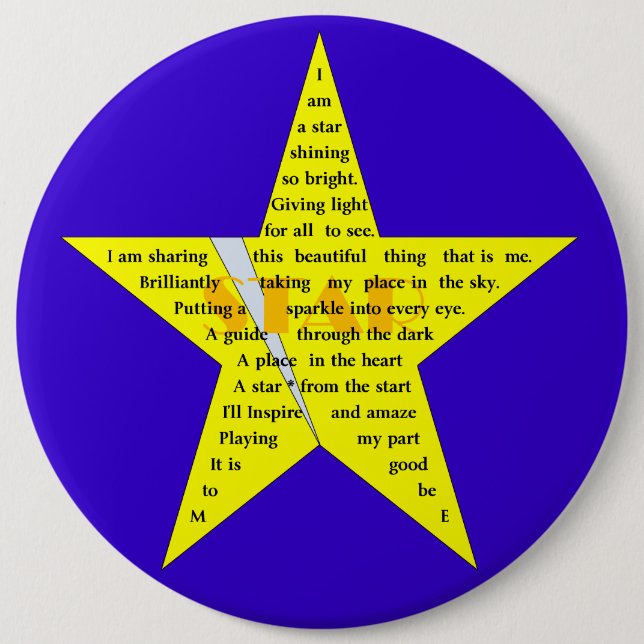 Star Shape Poem Badge 6 Inch Round Button (Front)