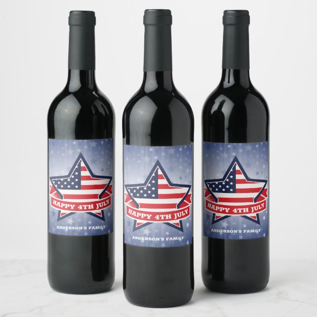 Star-Shaped American Flag  Wine Label (Bottles)