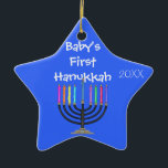 STAR SHAPED BABY'S FIRST  HANUKKAH Ornament<br><div class="desc">MENORAH AND STAR OF DAVID BEAUTIFUL ORNAMENT FOR HANUKKAH ... LOVELY GIFT for a Babys first Holiday in STAR SHAPE ... PERSONALIZED  TOO!</div>