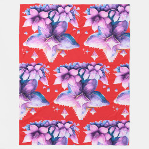 Star-shaped flower with pink and purple flowers fleece blanket