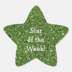 STAR-SHAPED GREEN GLITTER STAR OF WEEK STICKERS