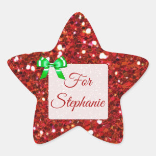 Star Shaped Red Glitter Christmas Gift Tag