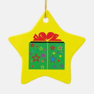 Star Shaped With a Gift Personalized Christmas Ceramic Ornament
