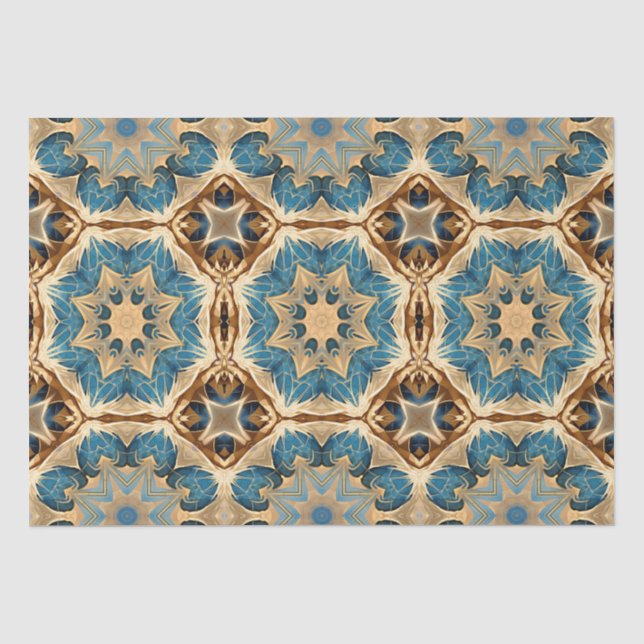 Star shapes Art Deco,Blue and Brown Tissue Paper (Front)