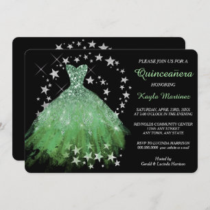 Star Shimmer Spring Green Quinceanera Invitation