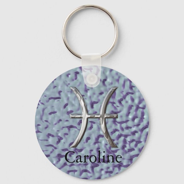 Star Sign Pisces Zodiac Personalized Key Chain (Front)