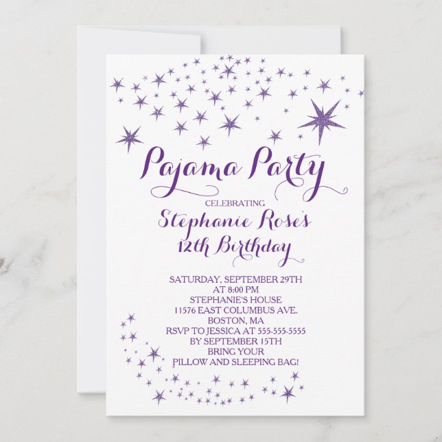 Star Sleepover Party Birthday Party Invitations (Front)
