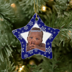 Star Snowflakes Photo Template Christmas Ceramic Ornament
