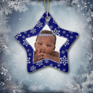Star Snowflakes Photo Template Christmas Ceramic Ornament