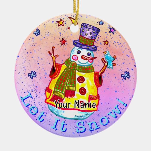 Star Snowman Ceramic Ornament (Front)