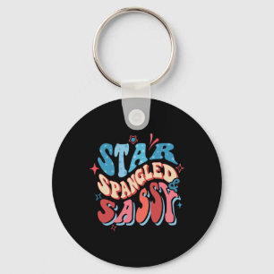 Star Spangled And Sy Independence Day Groovy 4th O Keychain
