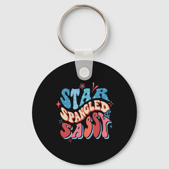 Star Spangled And Sy Independence Day Groovy 4th O Keychain (Front)