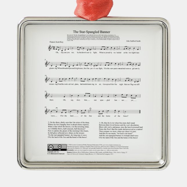 Star-Spangled Banner National Anthem Music Sheet Metal Ornament (Front)