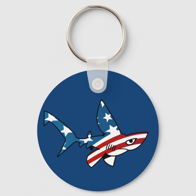 Star-Spangled Cartoon Shark Keychain (Front)