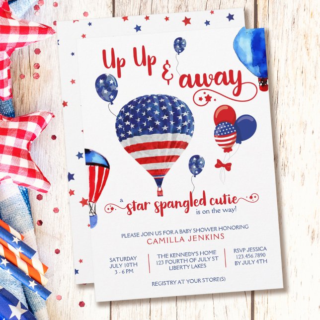 Star Spangled Cutie Up Up and Away Baby Shower Invitation (Creator Uploaded)