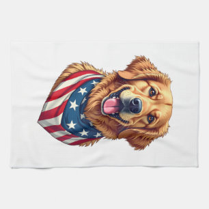 Star Spangled Golden Retriever Vintage Tee 4 Kitchen Towel