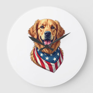 Star Spangled Golden Retriever Vintage Tee 4 Large Clock