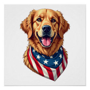 Star Spangled Golden Retriever Vintage Tee 4 Poster