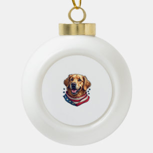 Star Spangled Golden Retriever Vintage Tee Ceramic Ball Christmas Ornament