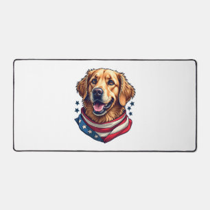 Star Spangled Golden Retriever Vintage Tee Desk Mat
