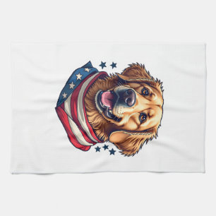 Star Spangled Golden Retriever Vintage Tee Kitchen Towel