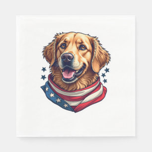 Star Spangled Golden Retriever Vintage Tee Napkin