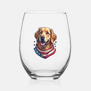 Star Spangled Golden Retriever Vintage Tee Stemless Wine Glass