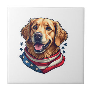 Star Spangled Golden Retriever Vintage Tee Tile