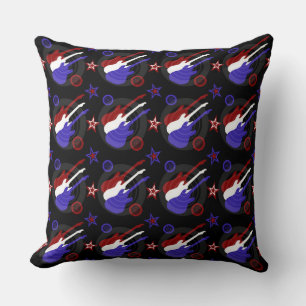 Star Spangled Guitars Pattern Throw Pillow