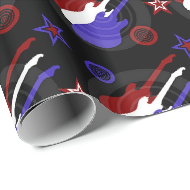 Star Spangled Guitars Pattern Wrapping Paper (Roll Corner)