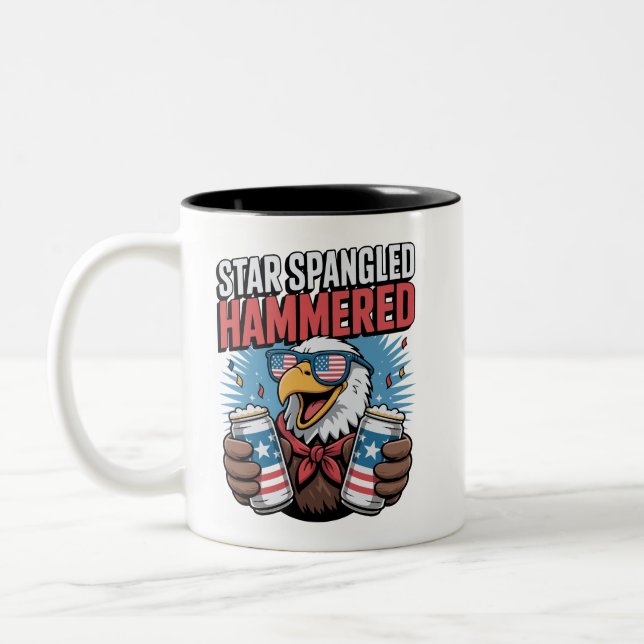 Star Spangled Hammered Funny Patriotic Bald Eagle  Two-Tone Coffee Mug (Left)