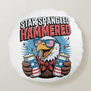 Star Spangled Hammered Patriotic Eagle Red White Round Pillow