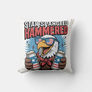Star Spangled Hammered Patriotic Eagle Red White Throw Pillow