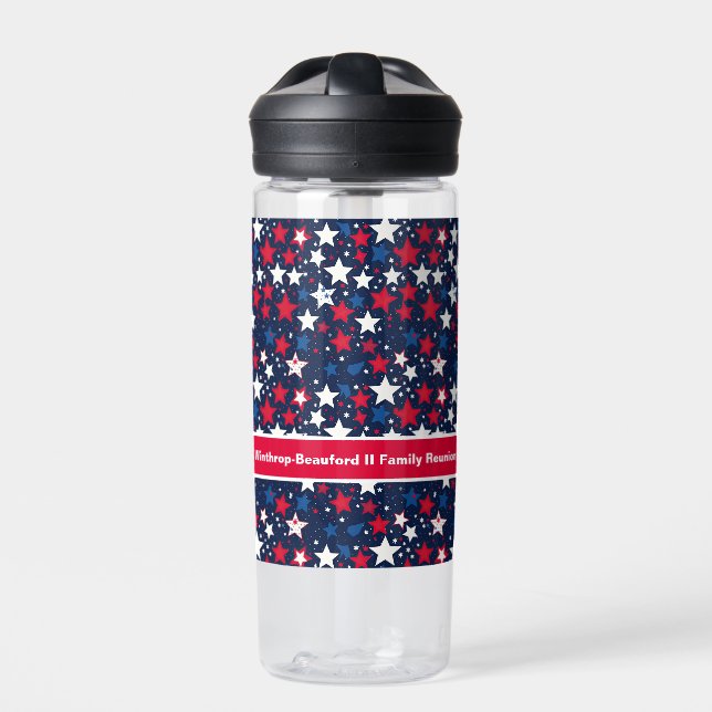 Star-Spangled Hydration: Custom Red, White, Blue Water Bottle (Front)