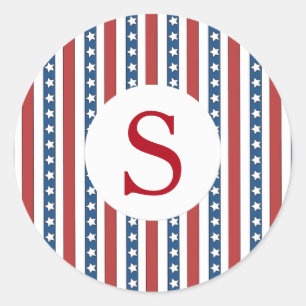 Star Spangled Patriotic Custom Initial Monogram Classic Round Sticker
