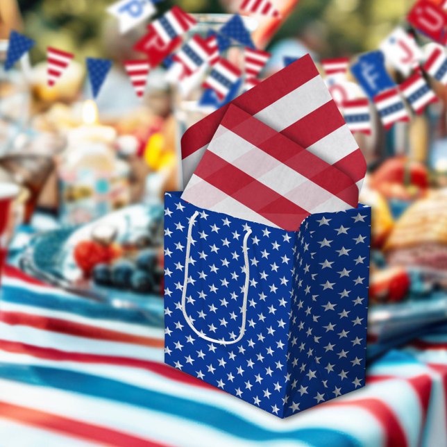 Star Spangled Silver Stars On Navy Blue Americana Medium Gift Bag (Creator Uploaded)