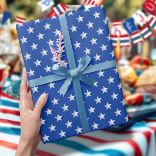 Star Spangled Silver Stars On Navy Blue Americana Wrapping Paper