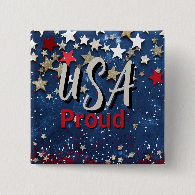 Star Spangled USA Proud 2 Inch Square Button (Front)