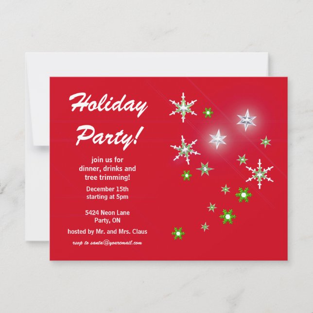 Star Sparkle Red Holiday Party Invitation (Front)