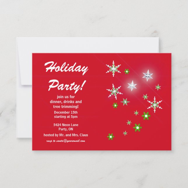 Star Sparkle Red Holiday Party Invitation (Front)